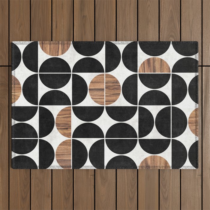 Mid-Century Modern Pattern No.1 - Concrete and Wood Outdoor Rug Gallery Image 1
