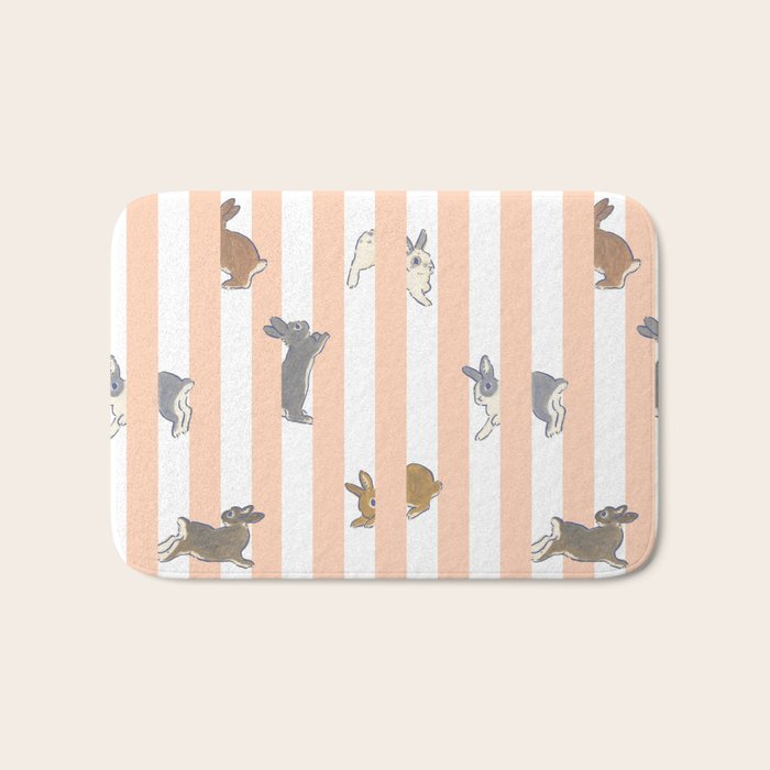 Stripe with bunnies Bath Mat Gallery Image 1