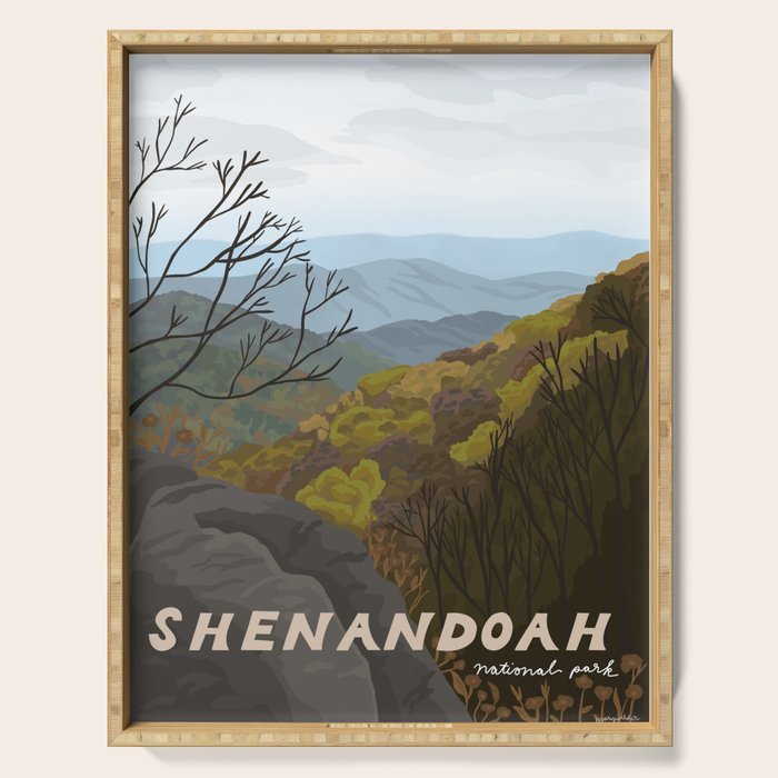 Shenandoah National Park, Virginia, Shenandoah River, Retro Vintage Style Poster Serving Tray Gallery Image 1