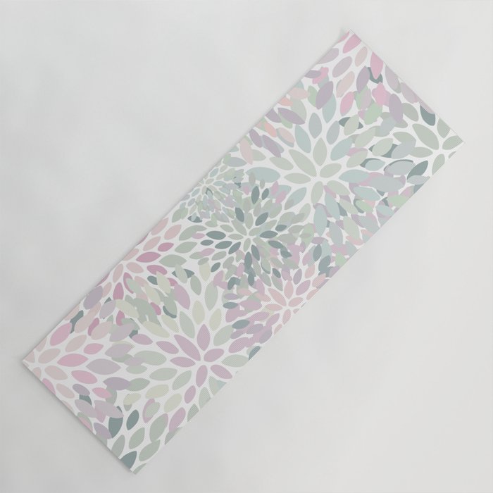 Festive, Floral Prints, Pink and Green, Modern Print Art Yoga Mat Gallery Image 1