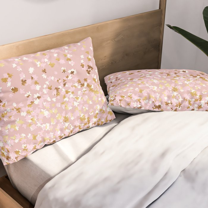 Floating Confetti - Pink Blush and Gold Pillow Sham Gallery Image 2