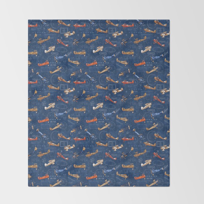 Vintage Airplanes - Retro Biplanes Throw Blanket Gallery Image 2
