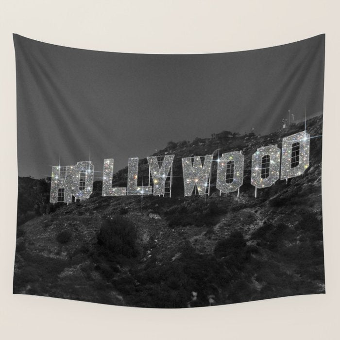 HOLLYWOOD SIGN | digital collage artwork | glitter shine | sparkle art | California | Los Angeles  Wall Tapestry Gallery Image 4