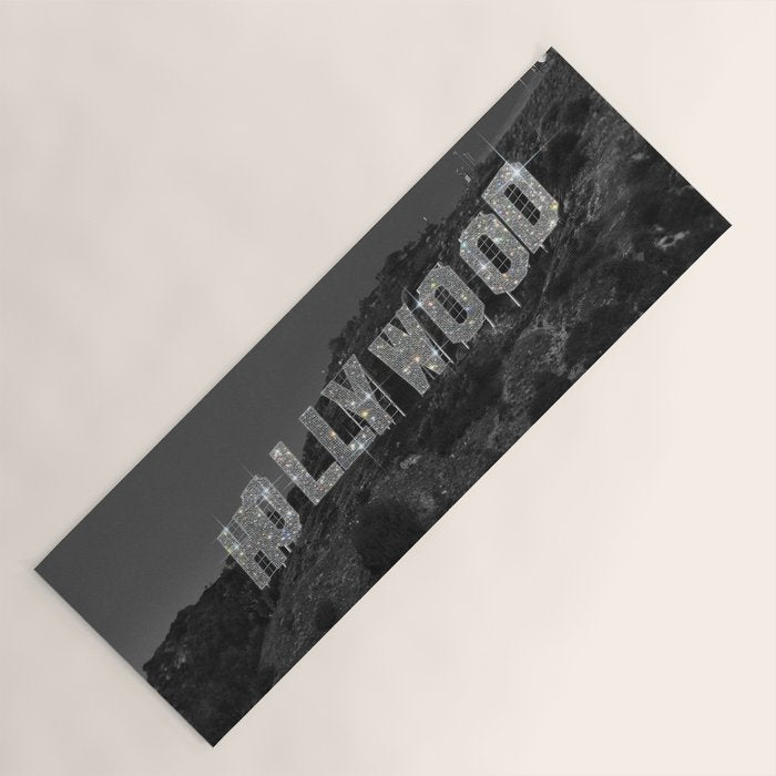 HOLLYWOOD SIGN | digital collage artwork | glitter shine | sparkle art | California | Los Angeles  Yoga Mat Gallery Image 1