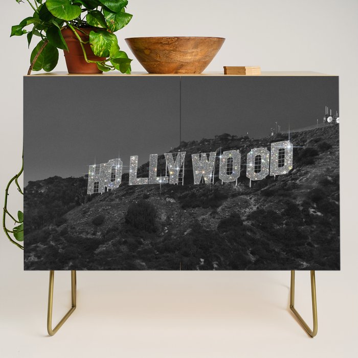 HOLLYWOOD SIGN | digital collage artwork | glitter shine | sparkle art | California | Los Angeles  Credenza Gallery Image 1