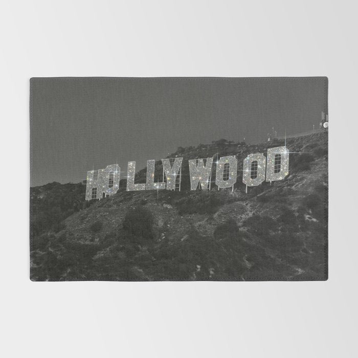 HOLLYWOOD SIGN | digital collage artwork | glitter shine | sparkle art | California | Los Angeles  Rug Gallery Image 2