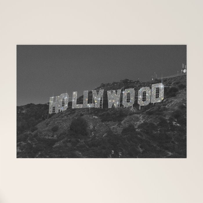 HOLLYWOOD SIGN | digital collage artwork | glitter shine | sparkle art | California | Los Angeles  Welcome Mat Gallery Image 1