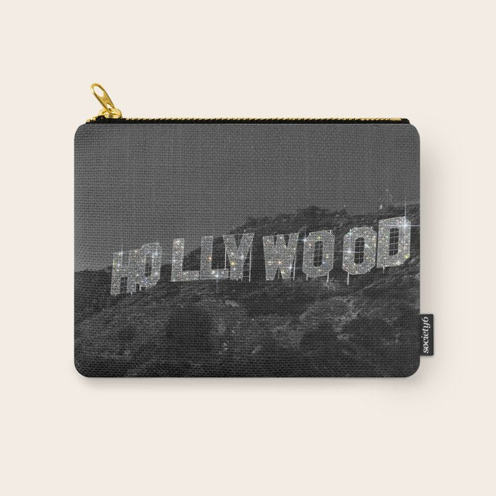 HOLLYWOOD SIGN | digital collage artwork | glitter shine | sparkle art | California | Los Angeles  Carry All Pouch Gallery Image 1