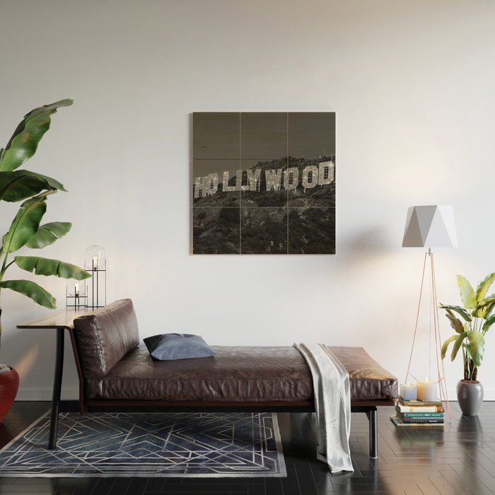 HOLLYWOOD SIGN | digital collage artwork | glitter shine | sparkle art | California | Los Angeles  Wood Wall Art Gallery Image 2