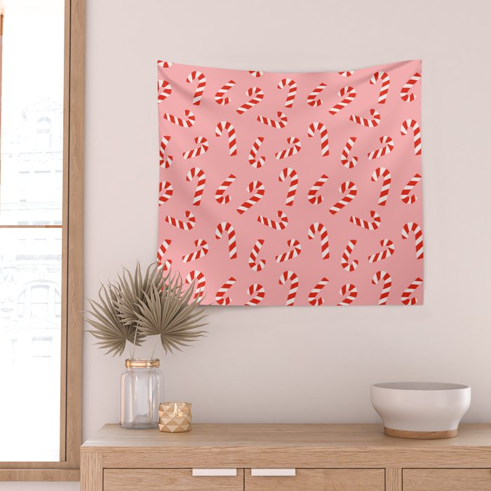 Candy Canes - Pink Wall Tapestry Gallery Image 2