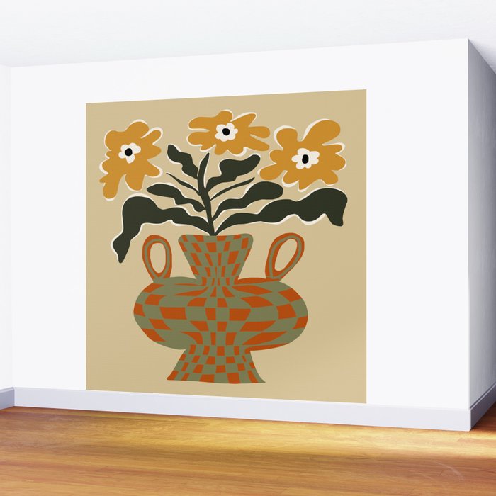 vintage flower vase with check  Wall Mural Gallery Image 2