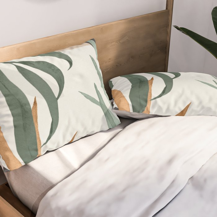 Minimal Abstract Art Tropical Leaves 16 Pillow Sham Gallery Image 2