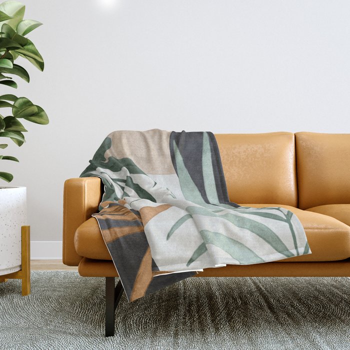 Minimal Abstract Art Tropical Leaves 16 Throw Blanket Gallery Image 1