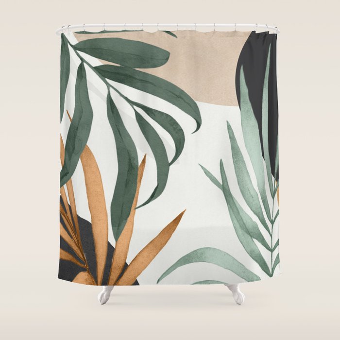 Minimal Abstract Art Tropical Leaves 16 Shower Curtain Gallery Image 1