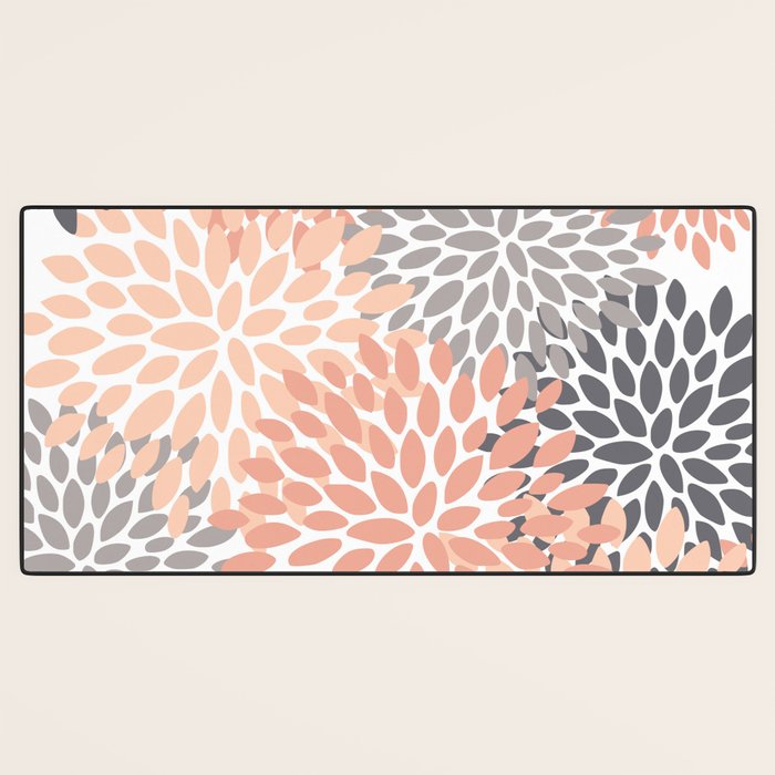 Floral Blooms, Peach and Gray Desk Mat Gallery Image 3