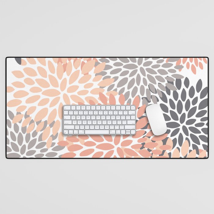 Floral Blooms, Peach and Gray Desk Mat Gallery Image 1
