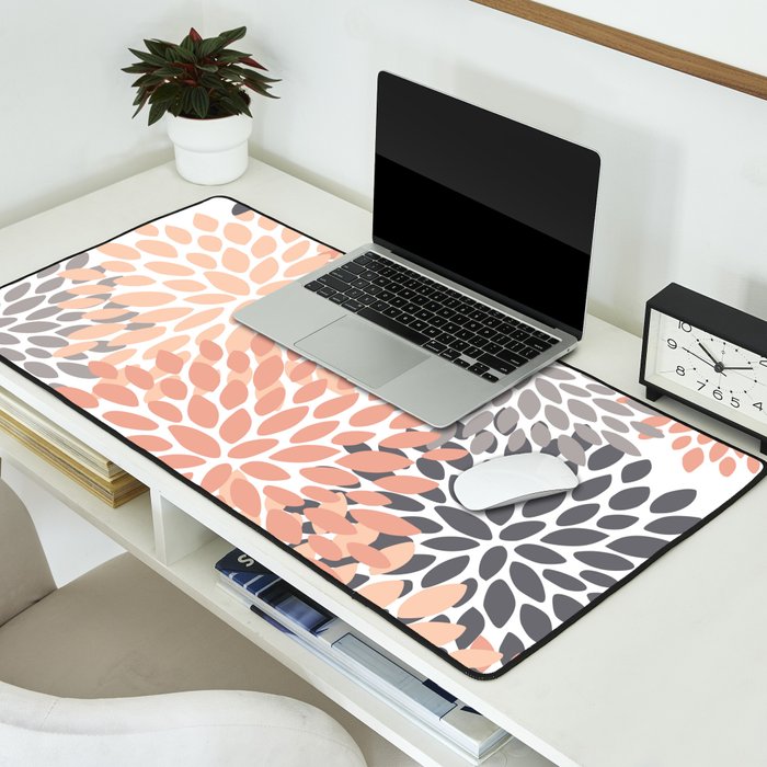 Floral Blooms, Peach and Gray Desk Mat Gallery Image 2