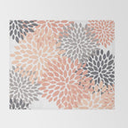 Floral Blooms, Peach and Gray Throw Blanket Gallery Image 2