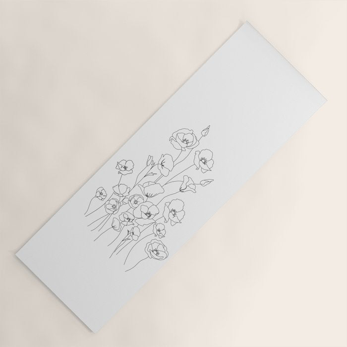 Poppy Flowers Line Art Yoga Mat Gallery Image 1