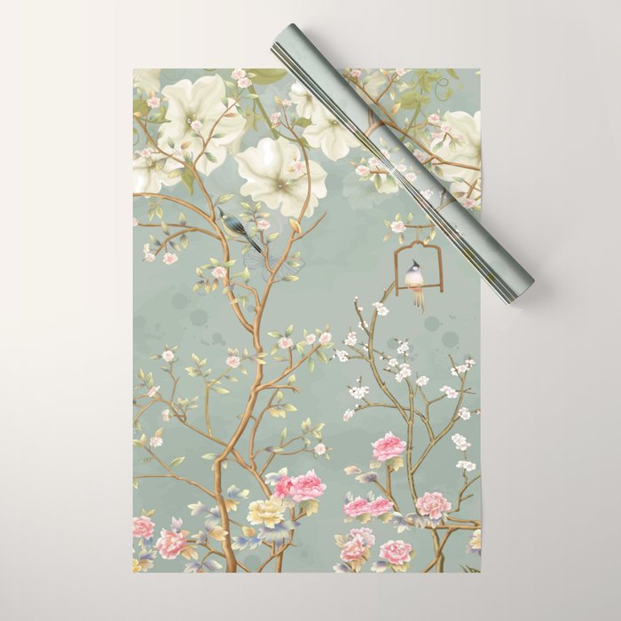 Romantic Chinoiserie Pearl Garden Wrapping Paper Gallery Image 1