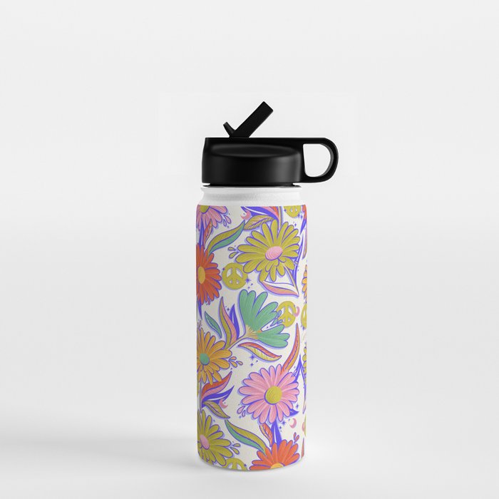 Drippy Daisy Dreamscape - Rainbow & Indigo on White Water Bottle Gallery Image 1