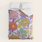Drippy Daisy Dreamscape - Rainbow & Indigo on White Comforter Gallery Image 6