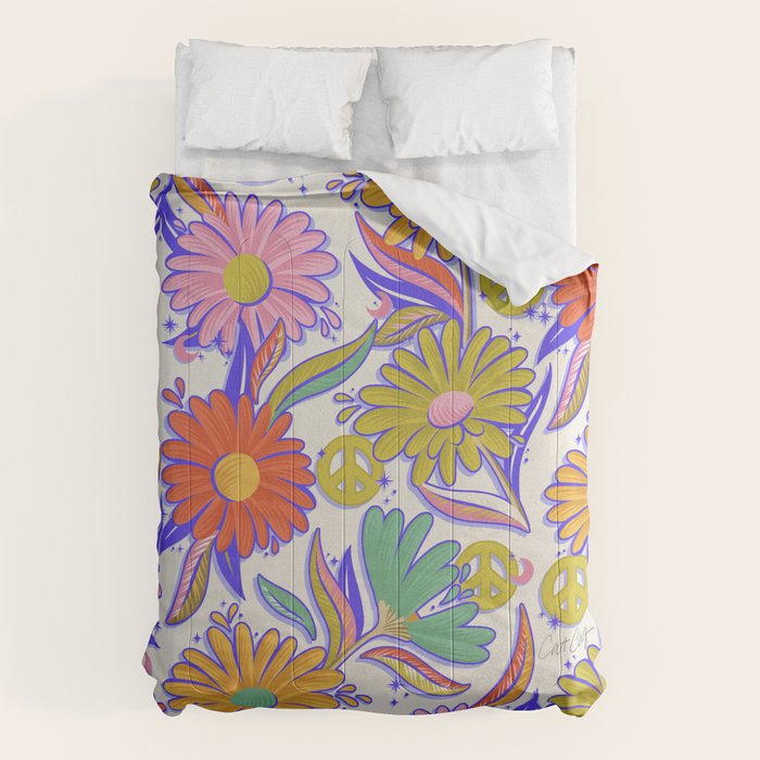 Drippy Daisy Dreamscape - Rainbow & Indigo on White Comforter Gallery Image 6