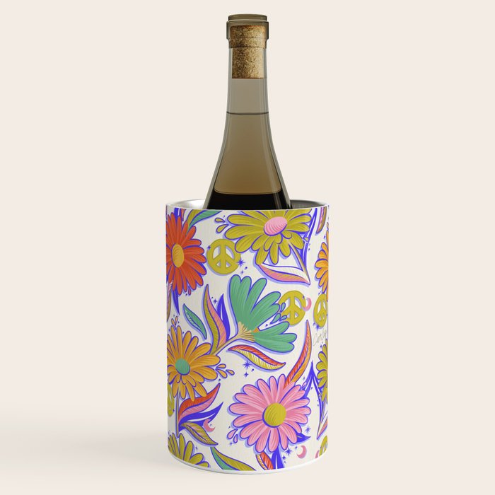 Drippy Daisy Dreamscape - Rainbow & Indigo on White Wine Chiller Gallery Image 1