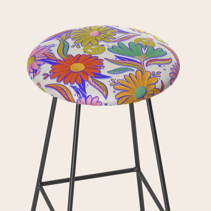 Drippy Daisy Dreamscape - Rainbow & Indigo on White Stool Gallery Image 2