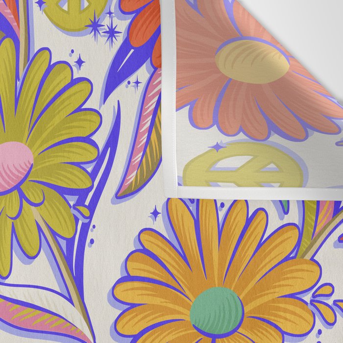 Drippy Daisy Dreamscape - Rainbow & Indigo on White Wall Tapestry Gallery Image 3
