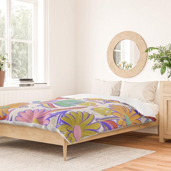 Drippy Daisy Dreamscape - Rainbow & Indigo on White Duvet Cover Gallery Image 2
