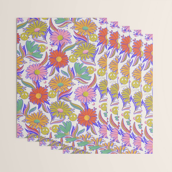 Drippy Daisy Dreamscape - Rainbow & Indigo on White Wrapping Paper Gallery Image 3