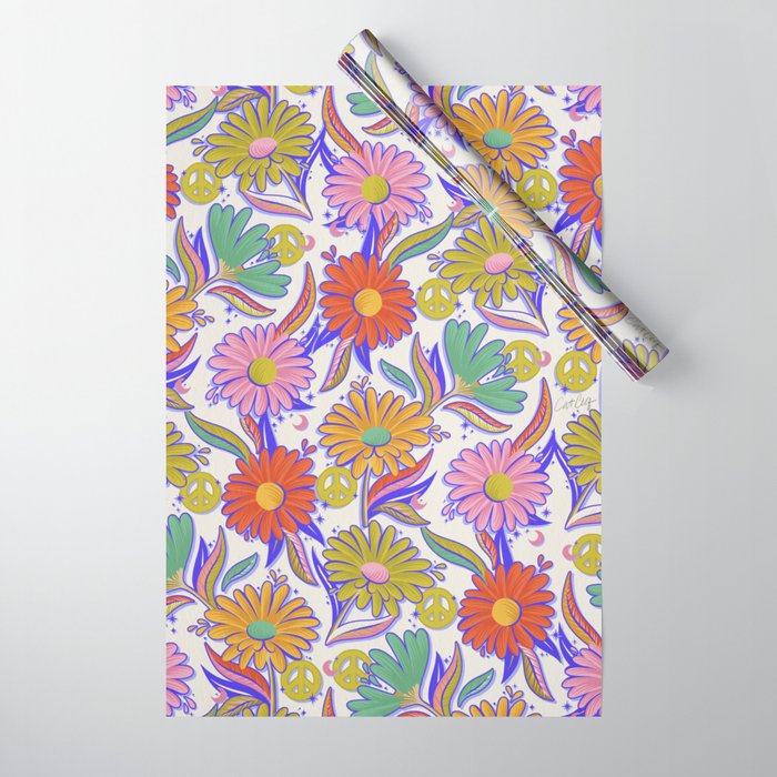 Drippy Daisy Dreamscape - Rainbow & Indigo on White Wrapping Paper Gallery Image 1