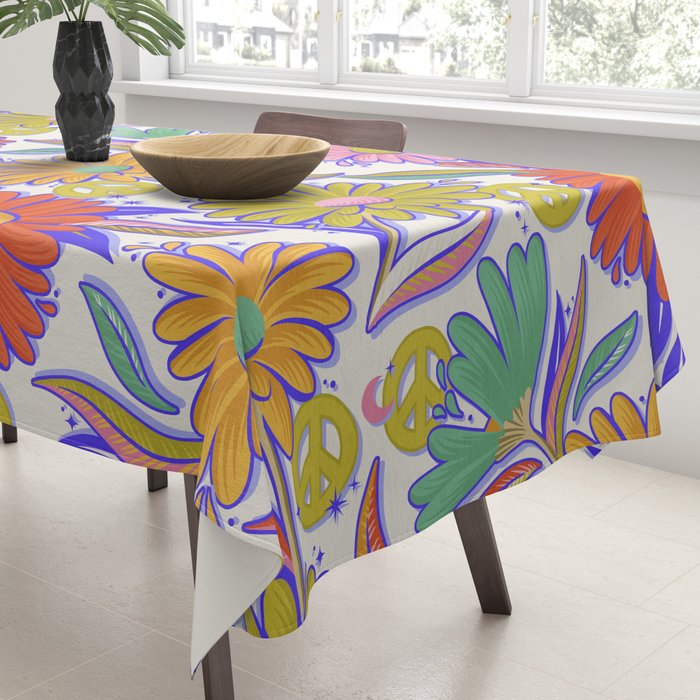 Drippy Daisy Dreamscape - Rainbow & Indigo on White Tablecloth Gallery Image 3