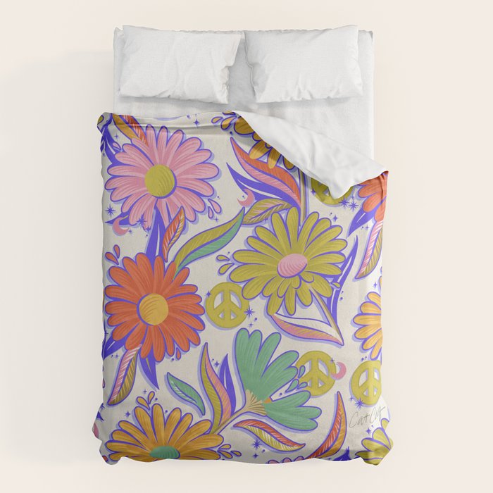 Drippy Daisy Dreamscape - Rainbow & Indigo on White Duvet Cover Gallery Image 1