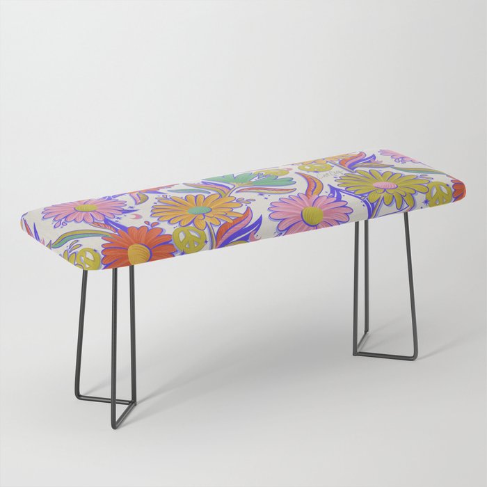 Drippy Daisy Dreamscape - Rainbow & Indigo on White Bench Gallery Image 1