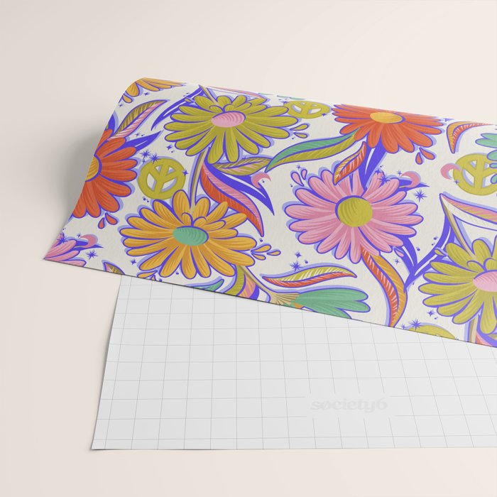 Drippy Daisy Dreamscape - Rainbow & Indigo on White Wrapping Paper Gallery Image 2