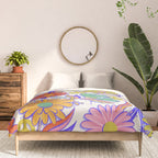 Drippy Daisy Dreamscape - Rainbow & Indigo on White Comforter Gallery Image 3