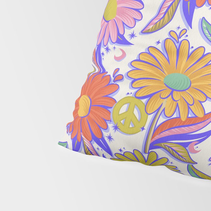 Drippy Daisy Dreamscape - Rainbow & Indigo on White Pillow Sham Gallery Image 4
