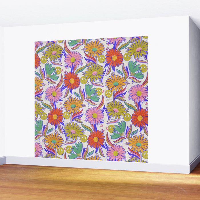 Drippy Daisy Dreamscape - Rainbow & Indigo on White Wall Mural Gallery Image 2