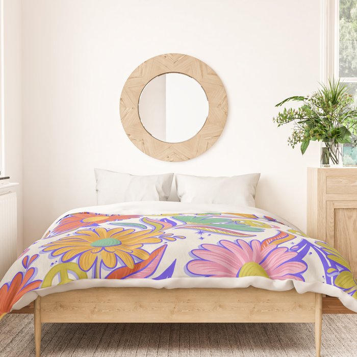 Drippy Daisy Dreamscape - Rainbow & Indigo on White Duvet Cover Gallery Image 3