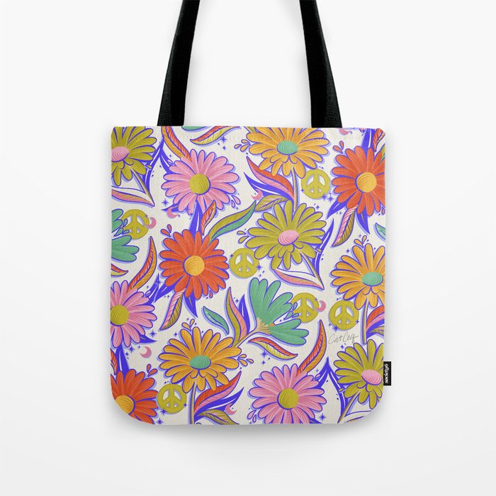 Drippy Daisy Dreamscape - Rainbow & Indigo on White Tote Bag Gallery Image 1