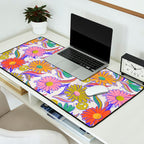 Drippy Daisy Dreamscape - Rainbow & Indigo on White Desk Mat Gallery Image 2