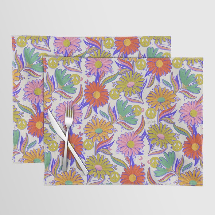 Drippy Daisy Dreamscape - Rainbow & Indigo on White Placemat Gallery Image 1