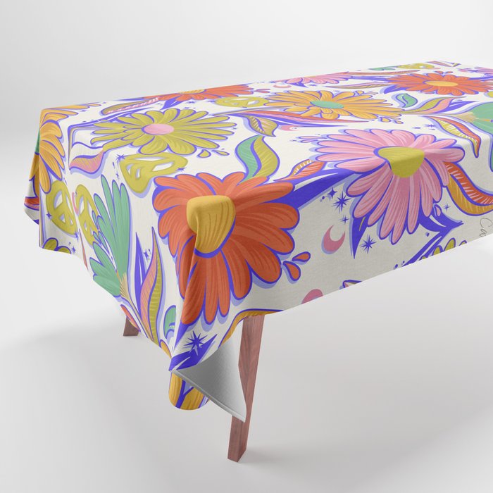 Drippy Daisy Dreamscape - Rainbow & Indigo on White Tablecloth Gallery Image 1