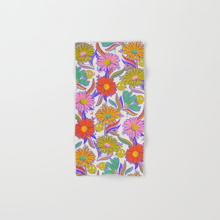 Drippy Daisy Dreamscape - Rainbow & Indigo on White Bath Towel Gallery Image 1