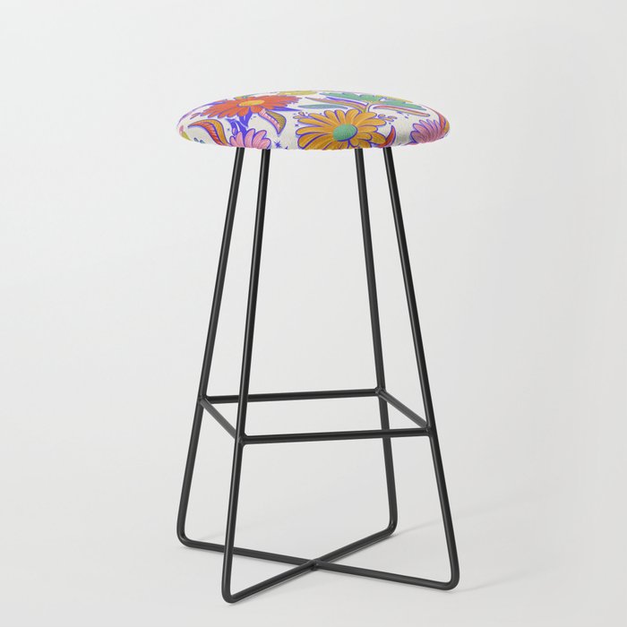 Drippy Daisy Dreamscape - Rainbow & Indigo on White Stool Gallery Image 1