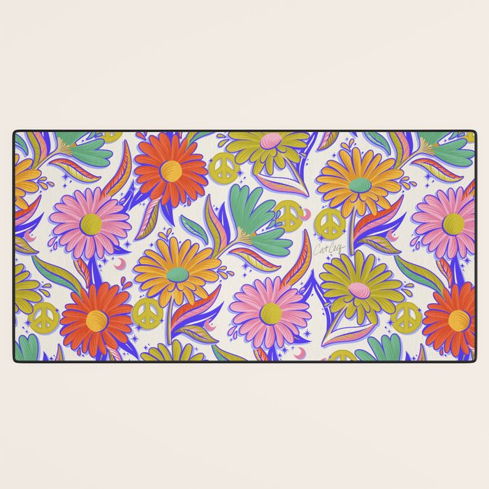 Drippy Daisy Dreamscape - Rainbow & Indigo on White Desk Mat Gallery Image 3
