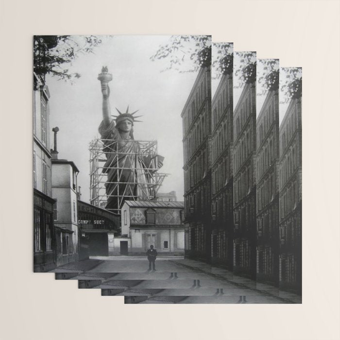 Piecing Together of the Architecture of the Statue Of Liberty In Paris, 1886 black and white photograph Wrapping Paper Gallery Image 3