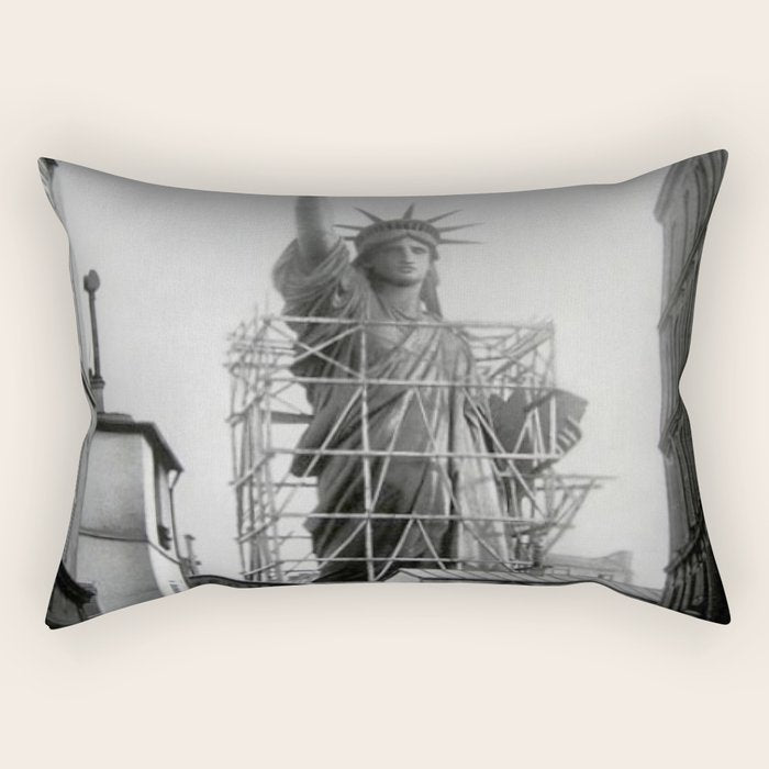 Piecing Together of the Architecture of the Statue Of Liberty In Paris, 1886 black and white photograph Rectangular Pillow Gallery Image 2